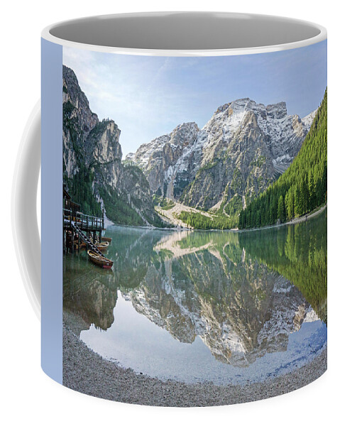 Lago Di Braies Coffee Mug featuring the photograph Lake Braies by Angie Schutt