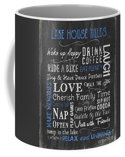 Lake Coffee Mug featuring the painting Lake House Rules by Debbie DeWitt