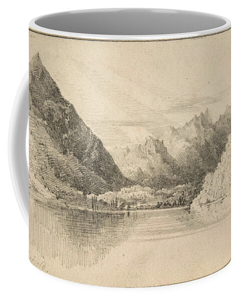 Clarkson Frederick Stanfield Coffee Mug featuring the drawing Lake of Thun looking North by Clarkson Frederick Stanfield