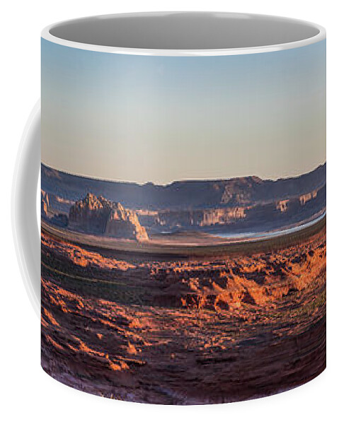 Lake Powell Sunrise Panorama Coffee Mug featuring the photograph Lake Powell Sunrise Panorma by Lon Dittrick