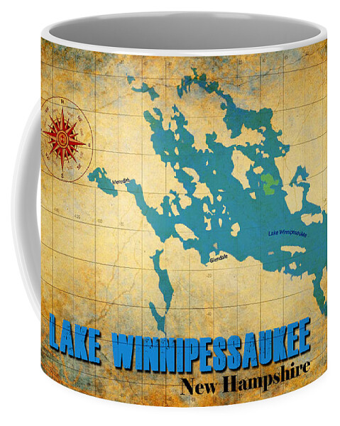 Lake Coffee Mug featuring the digital art Lake Winnipessaukee New Hampshire Vintage Print by Greg Sharpe