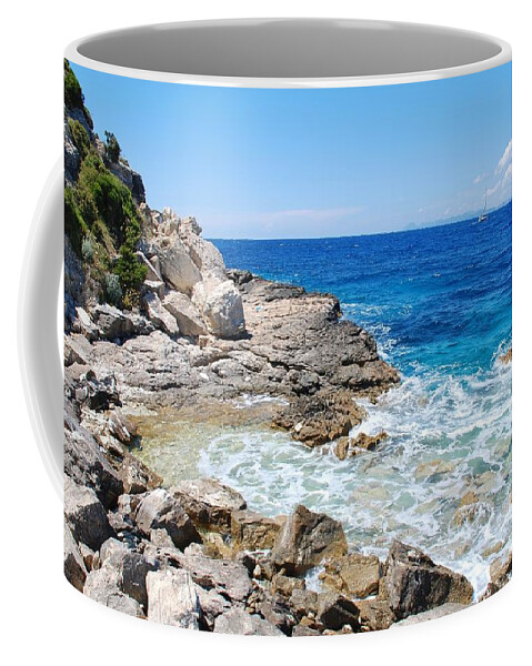 Paxos Coffee Mug featuring the photograph Lakka coastline on Paxos by David Fowler