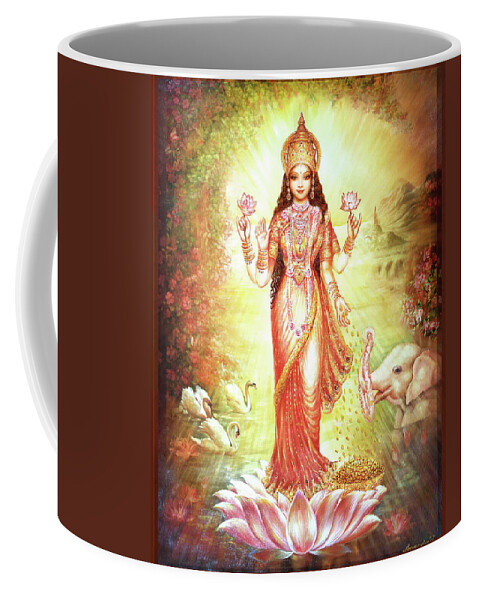 Goddess Coffee Mug featuring the painting Lakshmi Goddess of Fortune and Prosperity by Ananda Vdovic