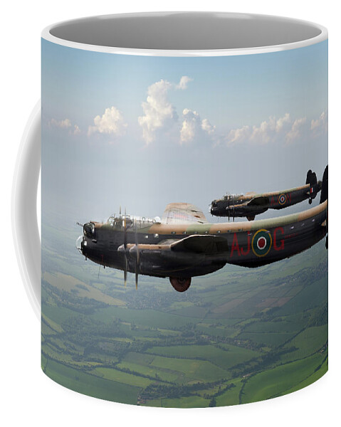 617 Squadron Coffee Mug featuring the photograph Lancasters AJ-G and AJ-N carrying Upkeeps by Gary Eason