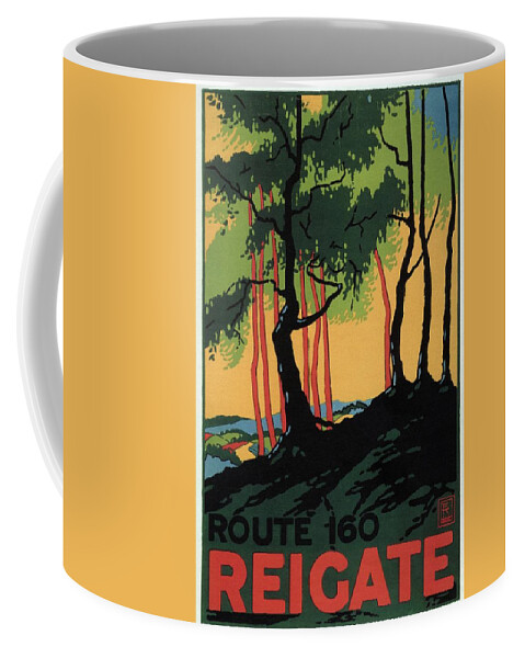 Reigate Coffee Mug featuring the painting Landscape Painting of the Woods in Reigate, Surrey - England - Vintage Poster by Studio Grafiikka
