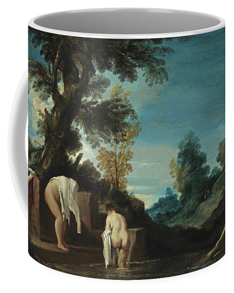 Guercino Coffee Mug featuring the painting Landscape with Bathing Women by Guercino