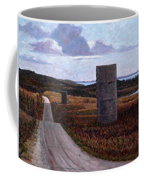 Landscape With Silos Coffee Mug featuring the painting Landscape with Silos by Ritchie Eyma