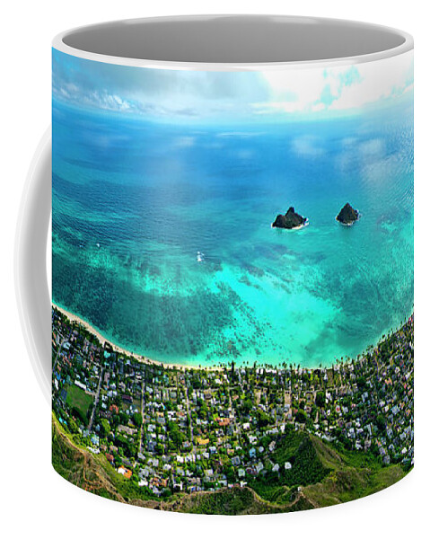 A Helicopter Coffee Mug featuring the photograph Lanikai over view by Sean Davey