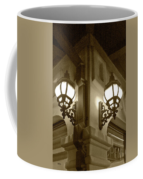 Architecture Coffee Mug featuring the photograph Lanterns - Night In The City - In Sepia by Ben and Raisa Gertsberg