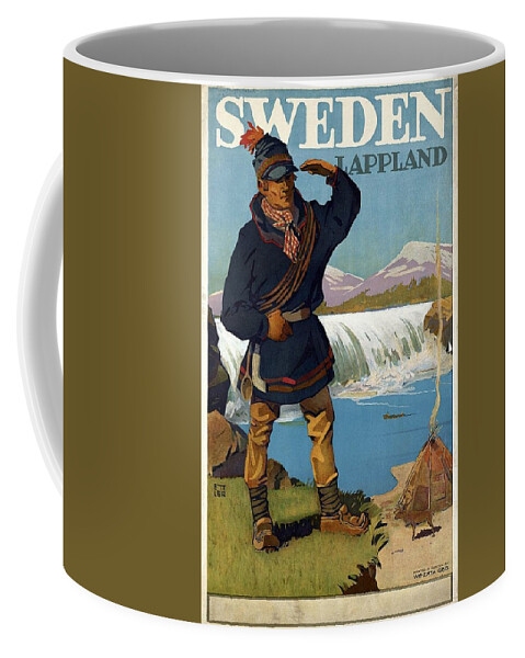 Lappland Coffee Mug featuring the photograph Lappland, Sweden - Retro travel Poster - Vintage Poster by Studio Grafiikka