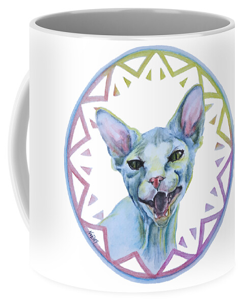 Sphynx Coffee Mug featuring the painting Lara cat by Jindra Noewi
