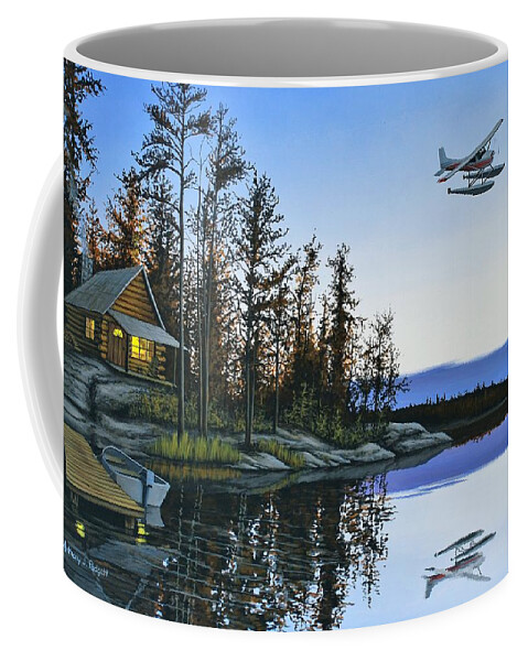 Plane Coffee Mug featuring the painting Late Arrival by Anthony J Padgett