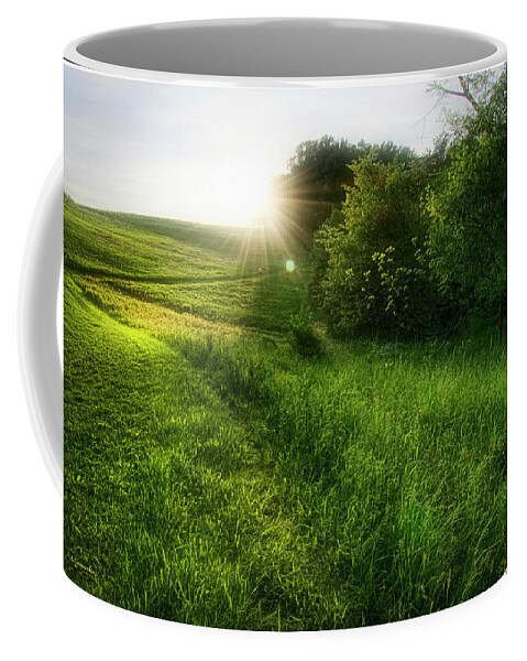 Late Day Coffee Mug featuring the photograph Late Day Sunburst, Hill and Meadow, Montgomery County, Pennsylva by A Macarthur Gurmankin
