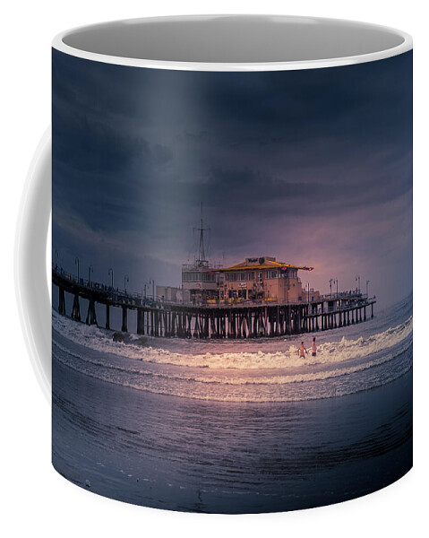 Santa Monica Pier Coffee Mug featuring the photograph Late Evening Swim by Gene Parks