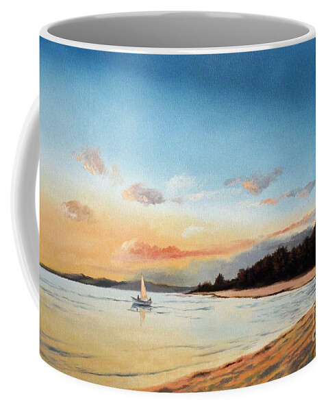 Sunset Coffee Mug featuring the painting Late Sunset along the Beach by Christopher Shellhammer