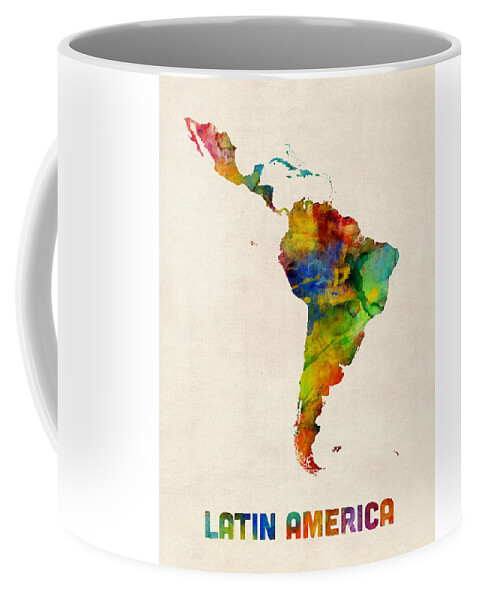 South America Map Coffee Mug featuring the digital art Latin America Watercolor Map by Michael Tompsett