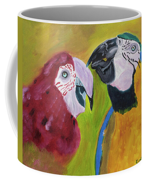 Macaw Parrots Coffee Mug featuring the painting Language of Love by Meryl Goudey