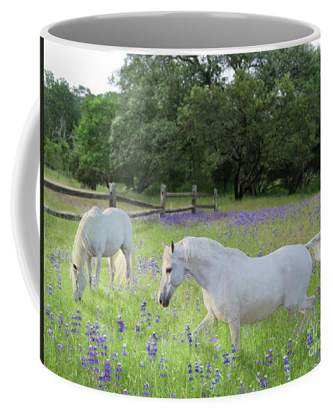 Horses In A Field Coffee Mug featuring the digital art Lavender Pastures by Melinda Hughes-Berland