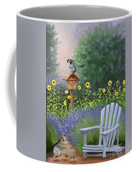 Lavender Coffee Mug featuring the painting Lavender Quail Watch by Julie Peterson