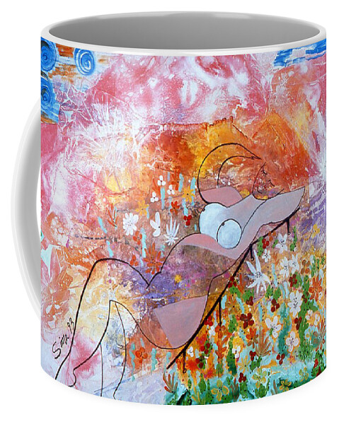 Landscape Coffee Mug featuring the painting Laying in the garden by Sima Amid Wewetzer