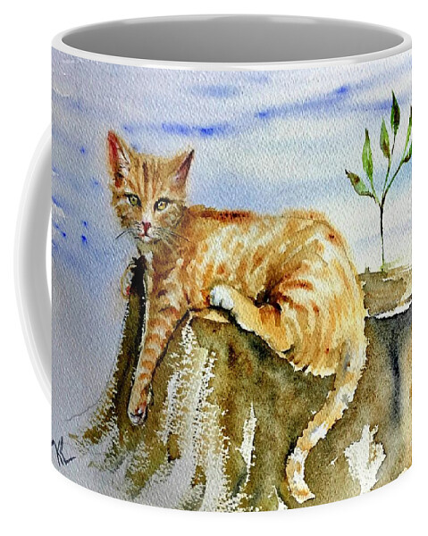 Animal Coffee Mug featuring the painting Lazy evening by Katerina Kovatcheva