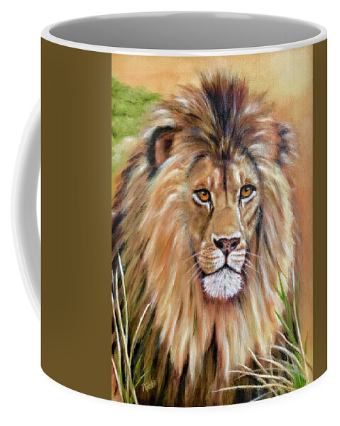 Lion Coffee Mug featuring the painting Le Roi-The King, Tribute to Cecil the lion  by Dr Pat Gehr