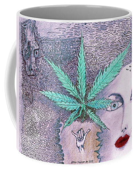 420 Coffee Mug featuring the drawing Leaf by Dan Twyman