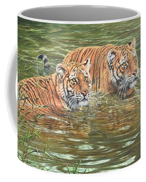Wildlife Paintings Coffee Mug featuring the painting Leave This To Me Sis by Alan M Hunt