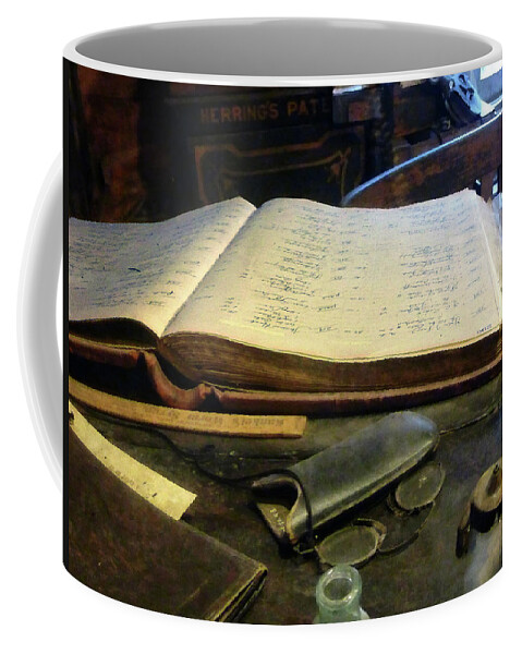 Ledger Coffee Mug featuring the photograph Ledger and Eyeglasses by Susan Savad