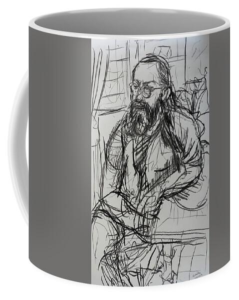 Seated Coffee Mug featuring the drawing Lee seated at table by Peregrine Roskilly