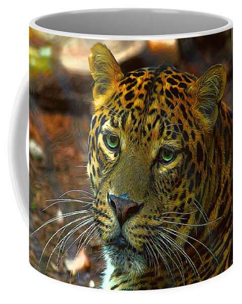 Leopard Coffee Mug featuring the photograph Leopard Painted Vibrant Colors by Judy Vincent