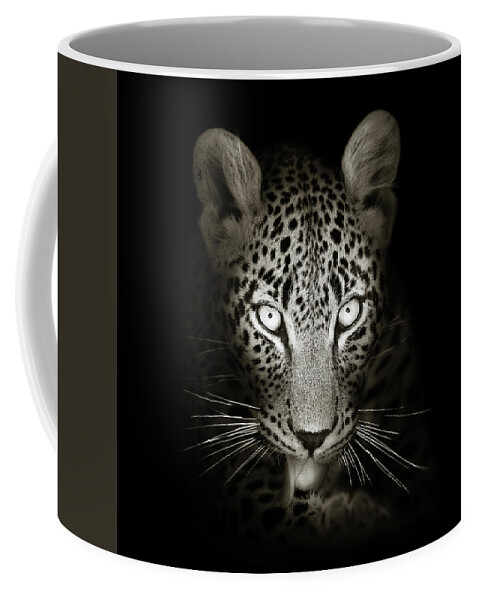 #faatoppicks Coffee Mug featuring the photograph Leopard portrait in the dark by Johan Swanepoel