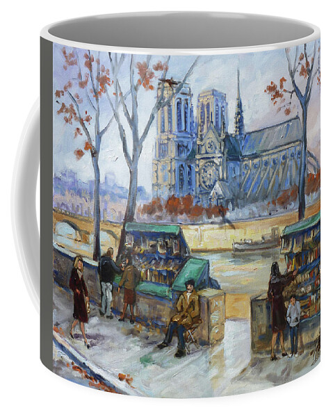 Paris Coffee Mug featuring the painting Les Bouquinistes, Seine, Paris by Irek Szelag