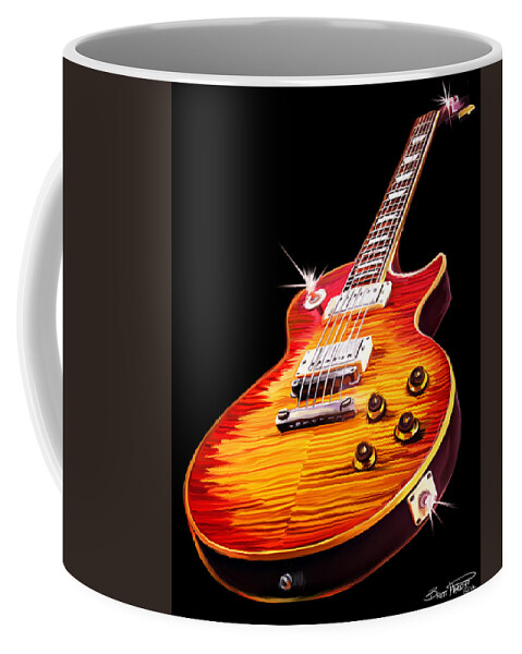 Les Paul Guitar Red Orange Coffee Mug featuring the painting Les Paul Guitar by Brett Hardin