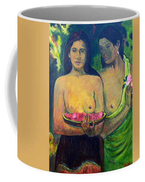 Les Seins Aux Fleurs Rouges Coffee Mug featuring the painting Les Seins aux fleurs rouges by Tom Roderick