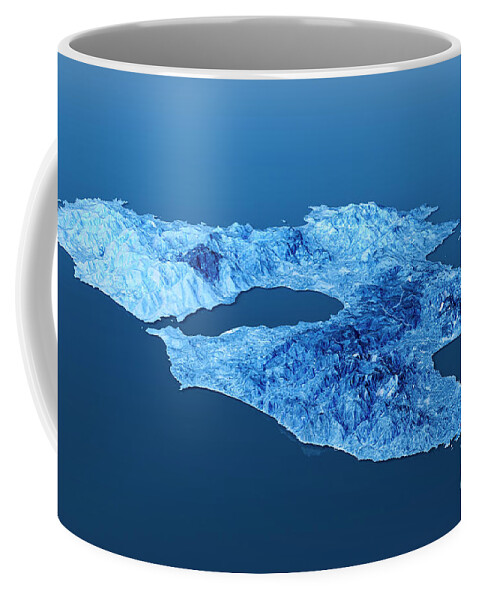 Lesbos Coffee Mug featuring the digital art Lesbos Island Topographic Map 3D Landscape View Blue Color by Frank Ramspott