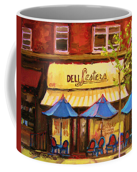 Lesters Deli Coffee Mug featuring the painting Lesters Cafe by Carole Spandau