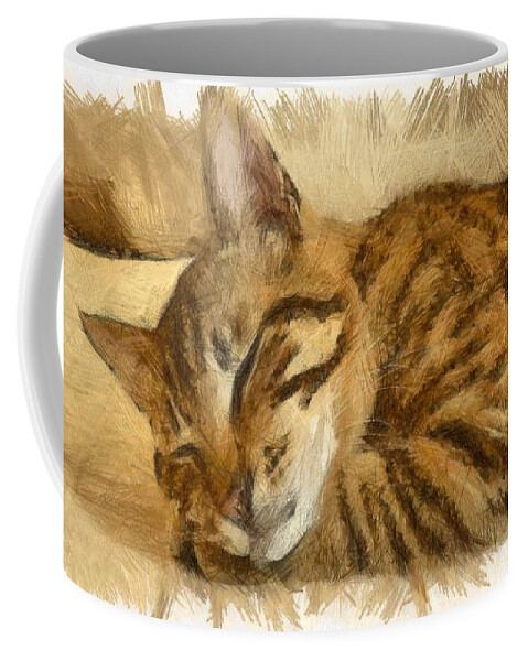 Tabby Cat Coffee Mug featuring the drawing Let Sleeping Cats Lie by Taiche Acrylic Art