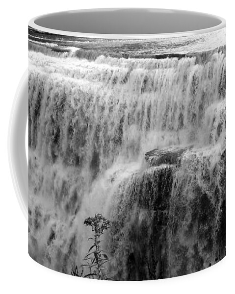 Letchworth State Park Middle Falls In Black And White Coffee Mug featuring the photograph Letchworth State Park Middle Falls in Black and White by Rose Santuci-Sofranko