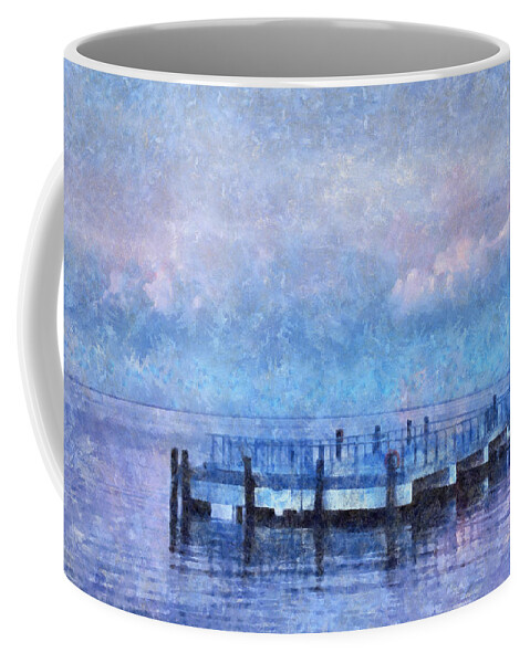 Water Coffee Mug featuring the mixed media Lewes Pier by Trish Tritz