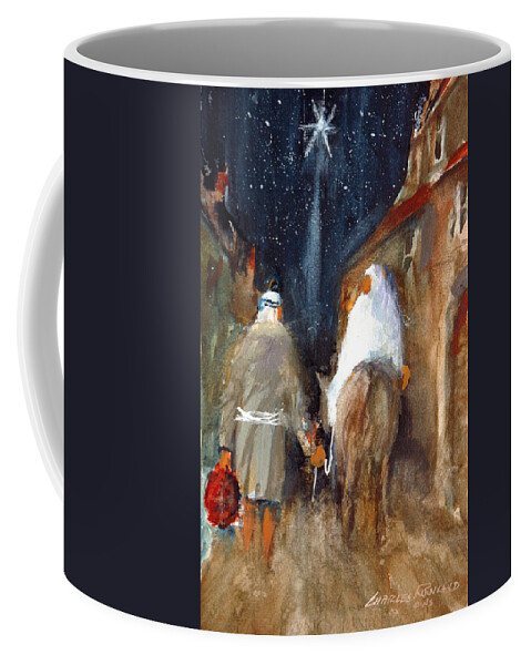Liberty. Christmas Coffee Mug featuring the painting Liberty - Arriving in Bethlehem by Charles Rowland