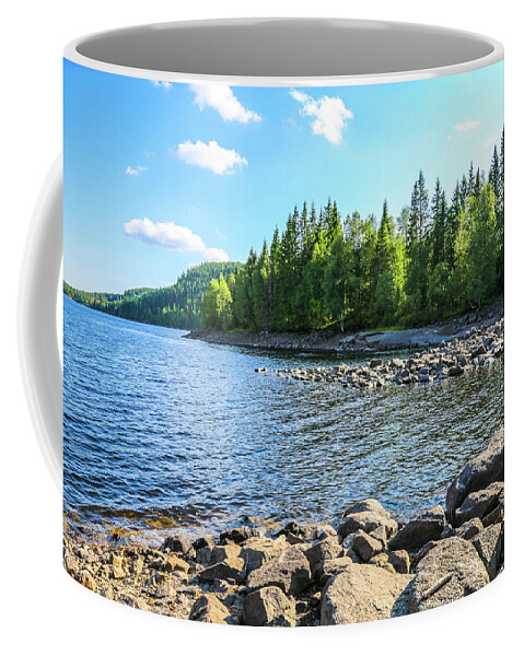 Landscape Water Waterfront Summer Sky Reflection Nature Landscape Trees View Panorama Outdoors Clouds Sky Blue Green Black Brown Woods Forrest Trees Rocks Water Waterfront Summer Woods Forrest Outdoors Sky Fieldtrip Nordmarka Scandinavia Europe Sky Lake Nature Outdoors Clouds Blue Cloud Coffee Mug featuring the digital art Life is Good by Jeanette Rode Dybdahl
