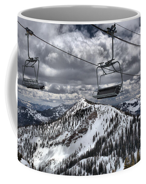 Baldy Coffee Mug featuring the photograph Lift Chairs Above The Wasatch Peaks by Adam Jewell