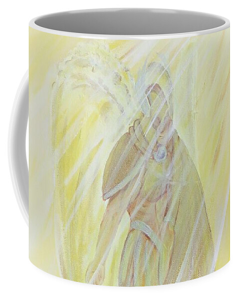 Archangel Uriel Coffee Mug featuring the painting Light of God Surround Us by Lora Tout