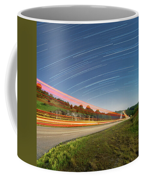 Star Circles Coffee Mug featuring the photograph Light Trails From Stars and Cars by Hal Mitzenmacher