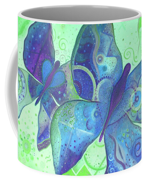 Butterflies Coffee Mug featuring the painting Lighthearted In Blue by Helena Tiainen