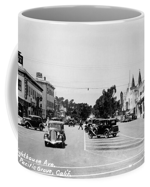 Lighthouse Avenue Coffee Mug featuring the photograph Lighthouse Avenue downtown Pacific Grove, Calif. 1935 by Monterey County Historical Society