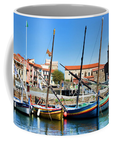 France Coffee Mug featuring the photograph Lighthouse Boats Sea Collioure France by Chuck Kuhn