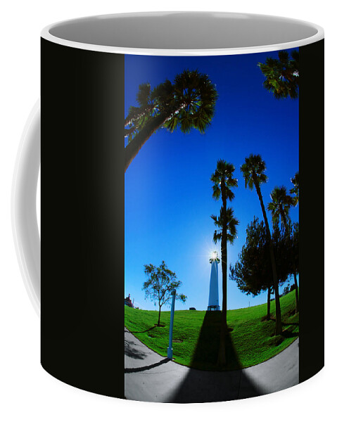 Light And Shadow Coffee Mug featuring the photograph Light and Shadow -- Lions Lighthouse for Sight in Long Beach, California by Darin Volpe