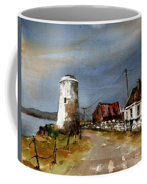 Wild Atlantic Way Galway Coffee Mug featuring the painting Lighthouse on Inis Boffin, Galway by Val Byrne